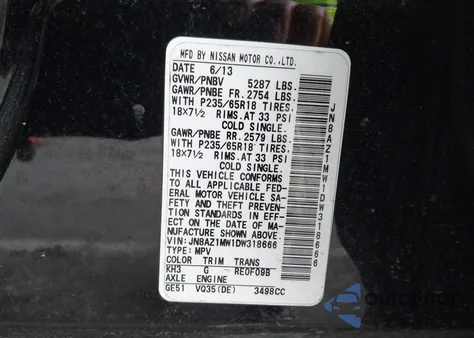 2013 Nissan Murano Sl z USA, uszkodzony, nr VIN JN8AZ1MW1DW318666